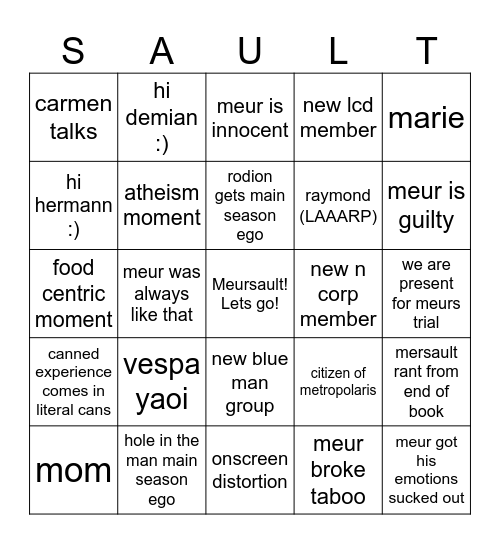 canto 10 SAULT Bingo Card
