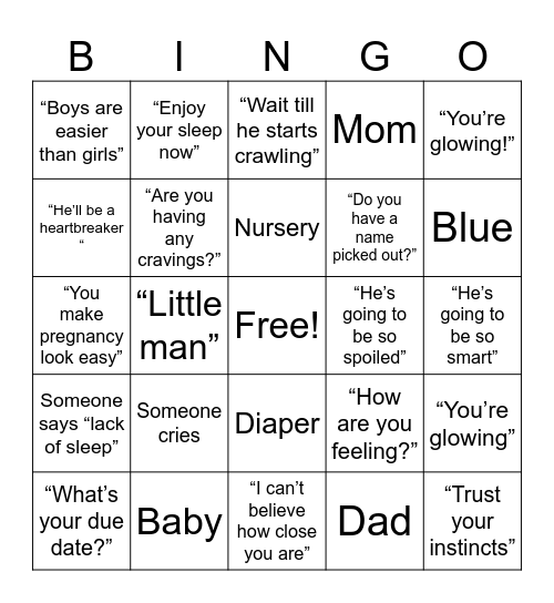 Baby Boy Bingo Card Bingo Card