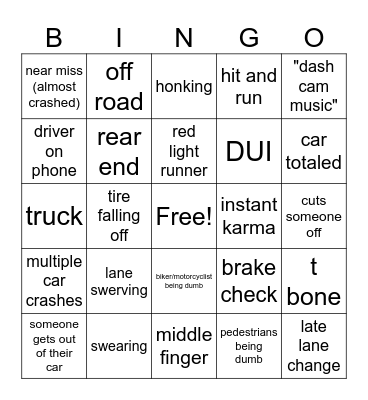Idiots in Cars Bingo Card
