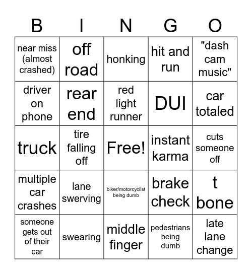 Idiots in Cars Bingo Card