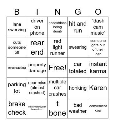 Idiots in Cars Bingo Card