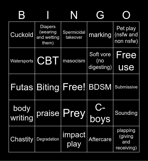 Kink Bingo Card
