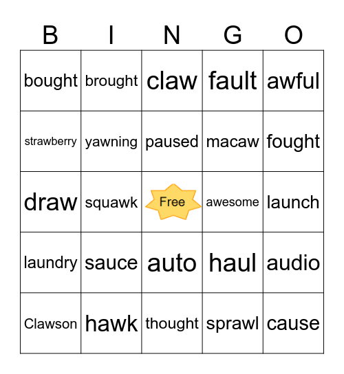 /o/ Vowel Teams Bingo Card