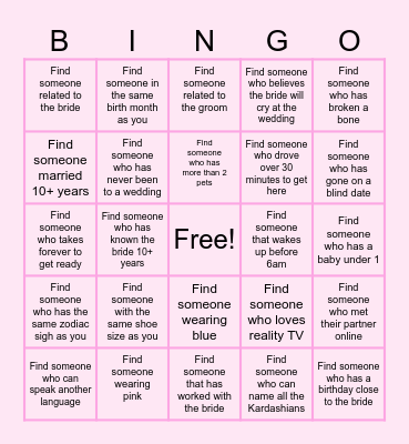 Bride-to-Be Bingo Card