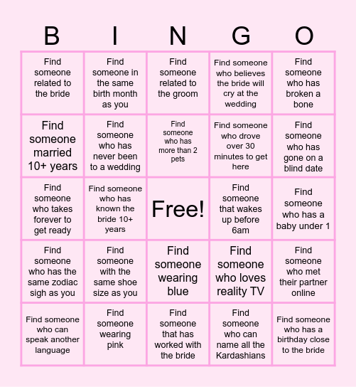 Bride-to-Be Bingo Card