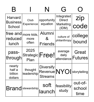 Great Futures Campaign 2.0 Bingo Card
