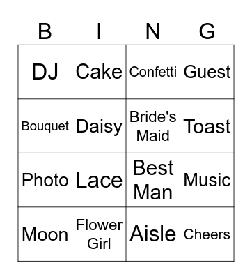 Suha's Wedding Bingo Card