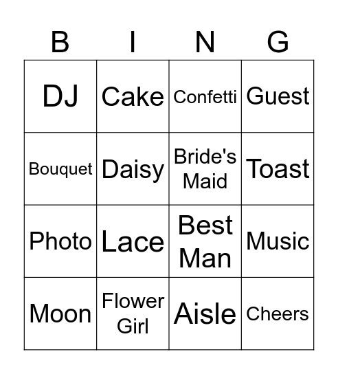 Suha's Wedding Bingo Card