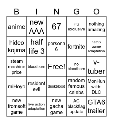 Next week Bingo Card