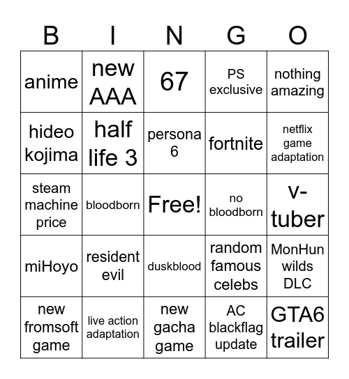 Next week Bingo Card