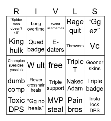 MARVEL RIVALS BINGO Card