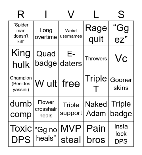 MARVEL RIVALS BINGO Card