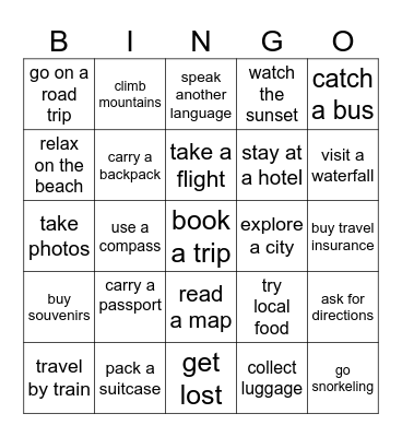 Travel Bingo Card