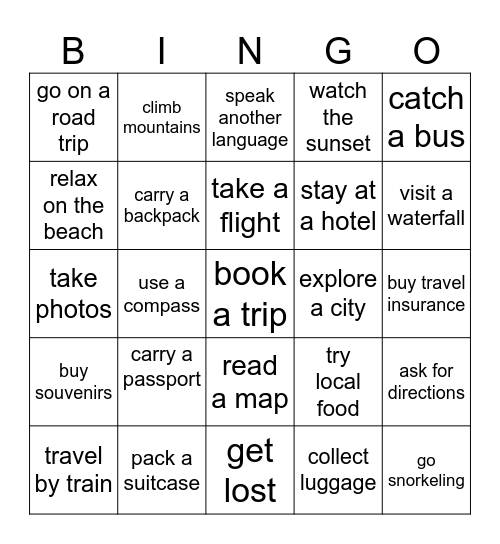 Travel Bingo Card