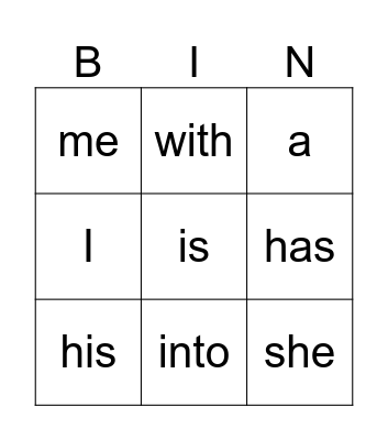 Heart Word Bingo - Level 1 Bingo Card