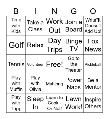 In Retirement Bingo Card