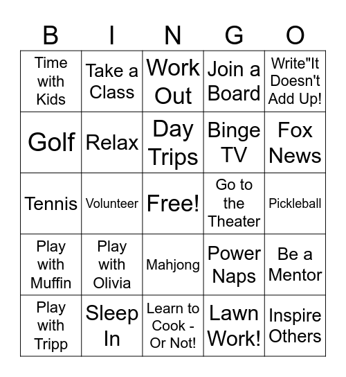 In Retirement Bingo Card