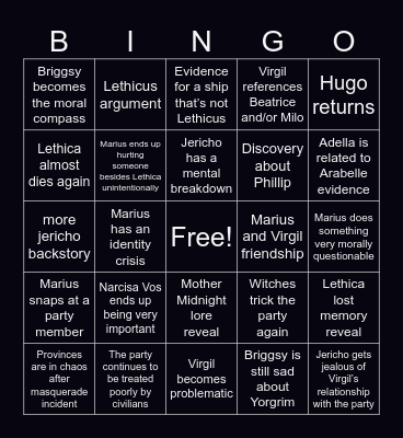 Edge of Midnight Season 3 Bingo Card