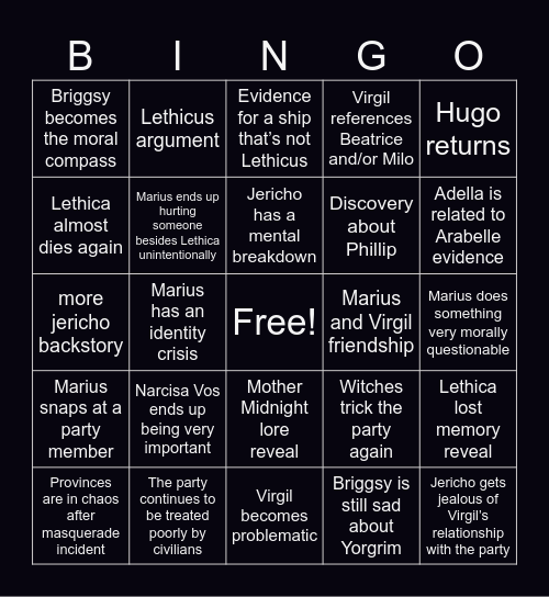 Edge of Midnight Season 3 Bingo Card