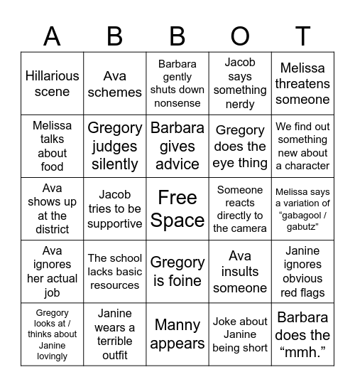 Abbott Elementary Bingo Card