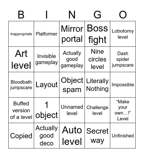 Recent tab BINGO Card
