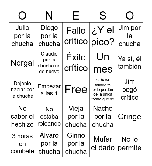 One Shoot Bingo DnD Bingo Card