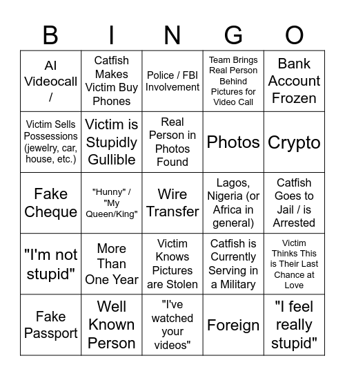 Catfished Bingo Card
