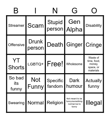 YouTube Meme Bingo Card