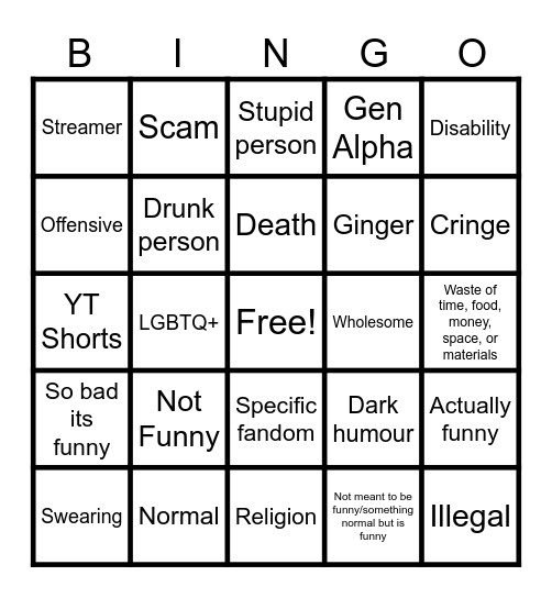 YouTube Meme Bingo Card