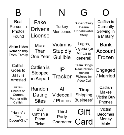 Catfished Bingo Card