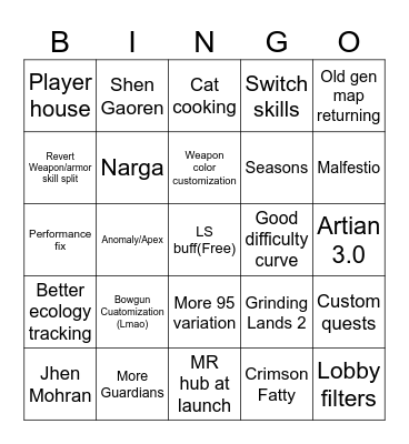 Wilds Cataclysm Bingo Card