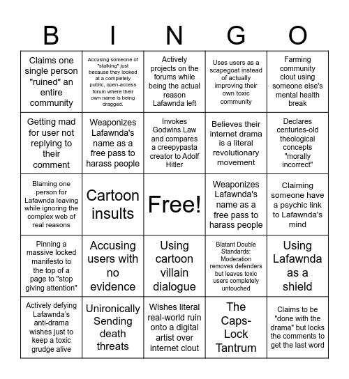 LAFAWNDA-LARP FANS DRAMA BINGO Card