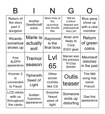 Canto 10 predictions Bingo Card