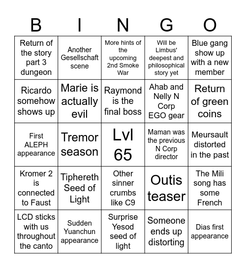 Canto 10 predictions Bingo Card