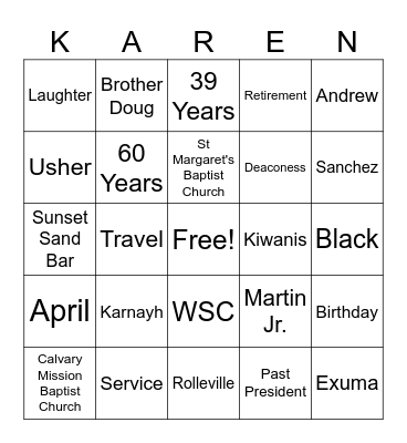 Birthday & Retirement Celebration Bingo Card