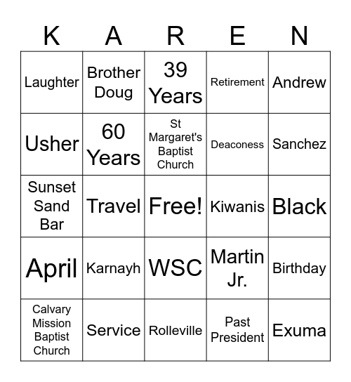 Birthday & Retirement Celebration Bingo Card