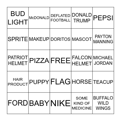 SUPER BOWL COMMERCIAL Bingo Card