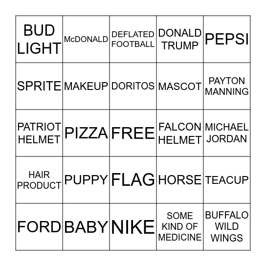 SUPER BOWL COMMERCIAL Bingo Card