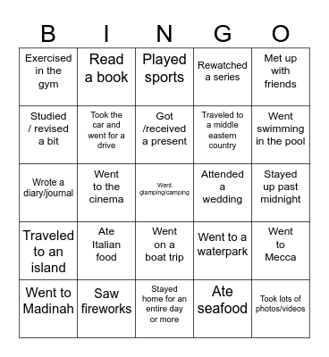 After Vacation Bingo! Bingo Card