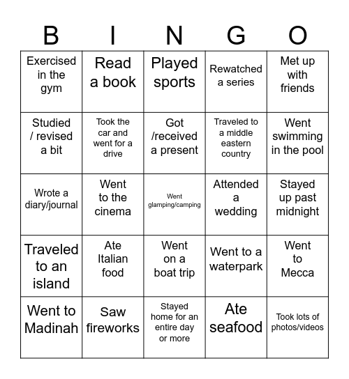 After Vacation Bingo! Bingo Card