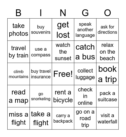 Travel Bingo Card