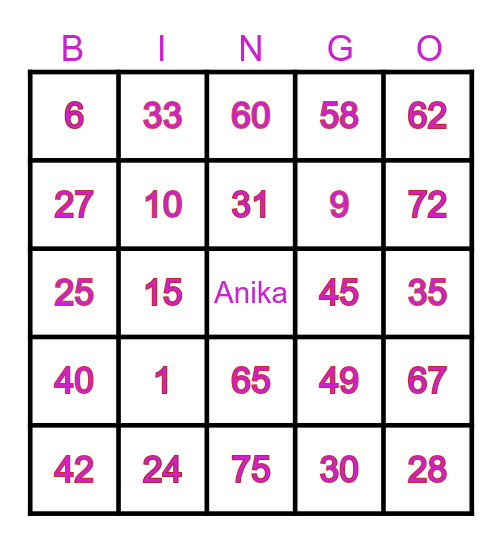 Anika Rase Scorpion Bingo Card
