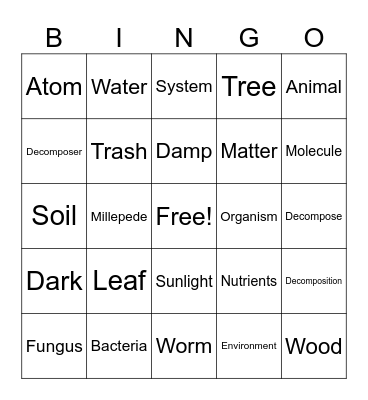 Science - Walk in the Woods Bingo Card
