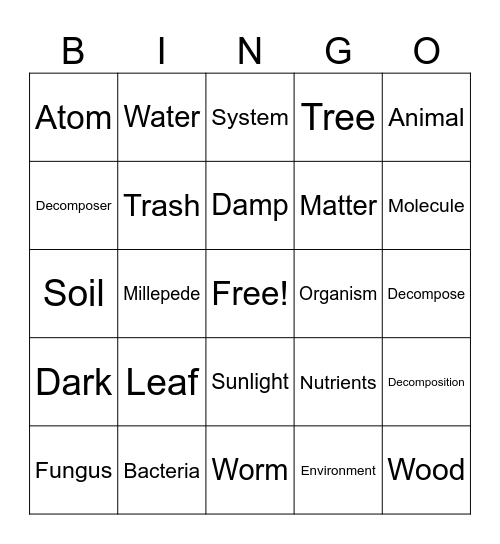 Science - Walk in the Woods Bingo Card