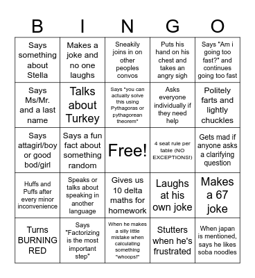 Mr Wotherspoon Bingo Card