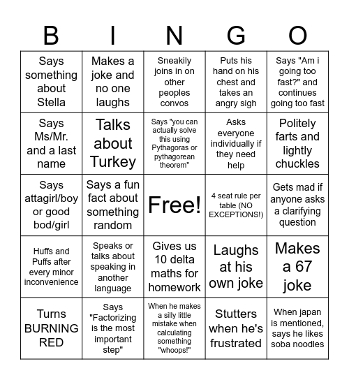 Mr Wotherspoon Bingo Card