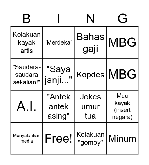 Pidato Prabowo Pancasila Bingo Card
