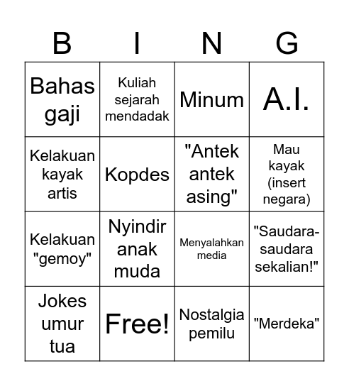 Pidato Prabowo Pancasila Bingo Card