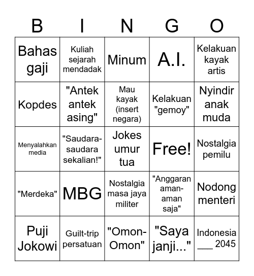 Pidato Prabowo Pancasila Bingo Card