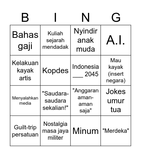 Pidato Prabowo Pancasila Bingo Card